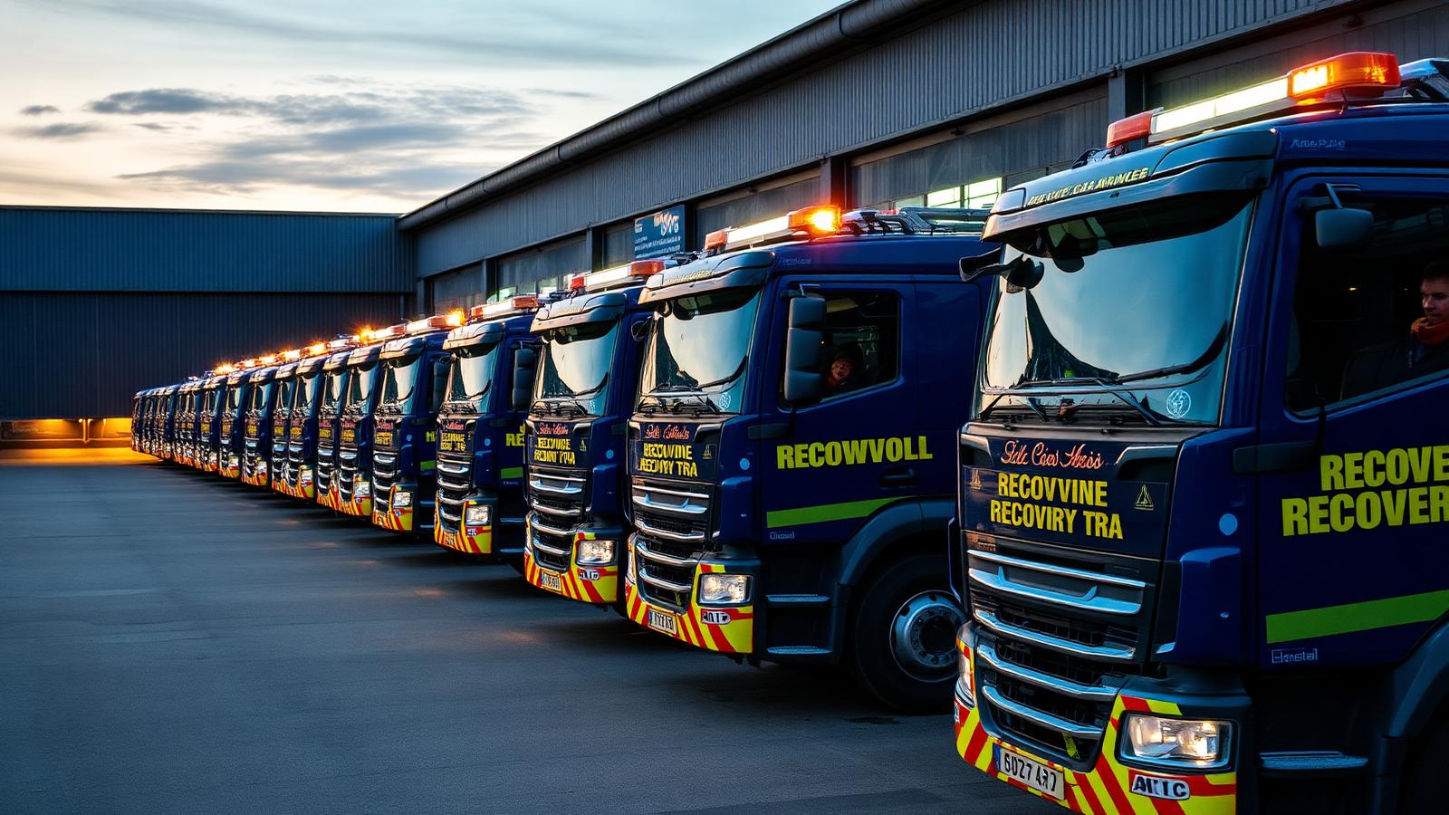 Grizzly Recovery fleet of modern flatbed trucks